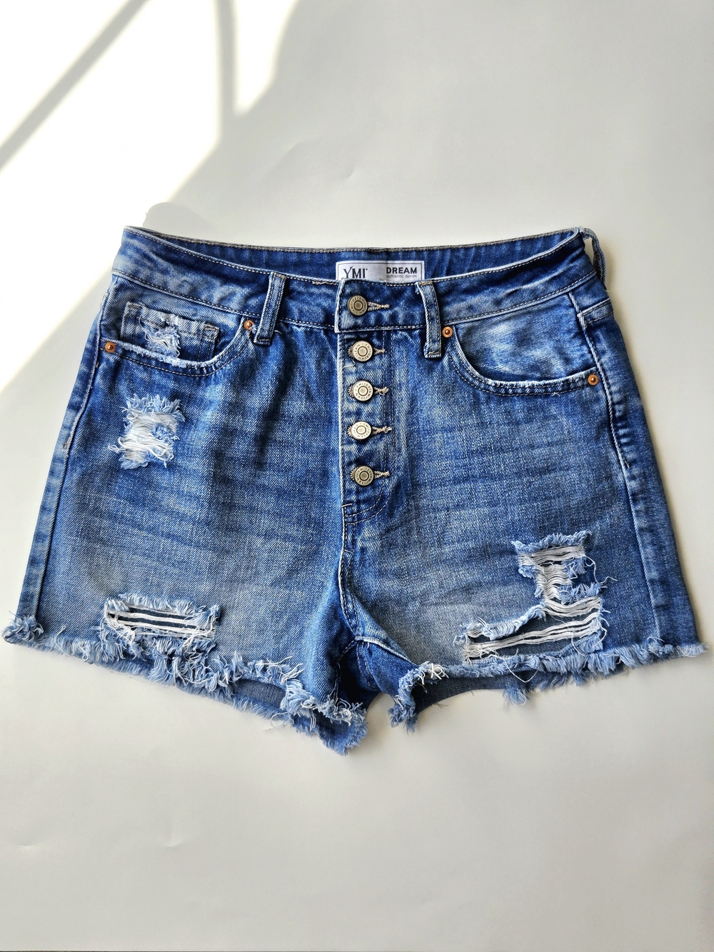 YMI Dream Authentic Denim Distressed Jean Shorts High Rise Button Fly